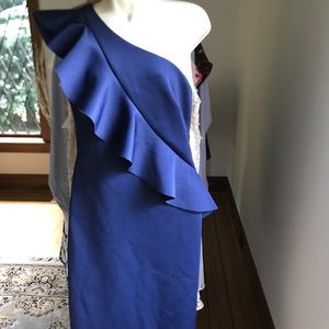 Eliza j off shoulder blue dress with ruffle